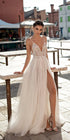 Customized Beach Tulle Wedding Dresses Boho Side Split A-Line