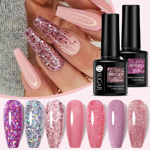 Nail Gel Polish - 7.5ml Semi-permanent Glitter Varnish for Winter Manicure, Eco-friendly and SGS Certified for Lasting Style