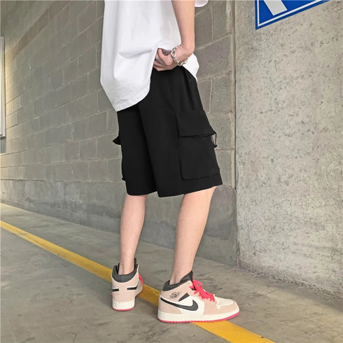 Men Casual Shorts Solid Leisure Summer Oversize Multi-pockets Cargo Trousers Streetwear