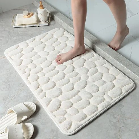 Cobblestone Embossed Bath Mat Water Absorption Non-Slip Memory Foam Washable Rug