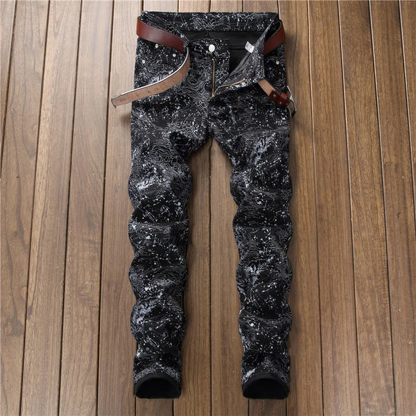 Fashion Spring Autumn Men's 3D Printed Skinny Jeans Trousers