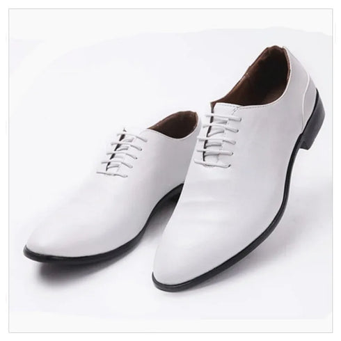 Stylish Men's Leather Oxford Dress Shoes for Weddings and Formal Events - Classic Lace-Up Brogue Design with Pointed Toe for a Polished Look