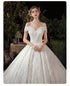 Wedding Dress Elegant Boat Neck Gown with Train Luxury Lace