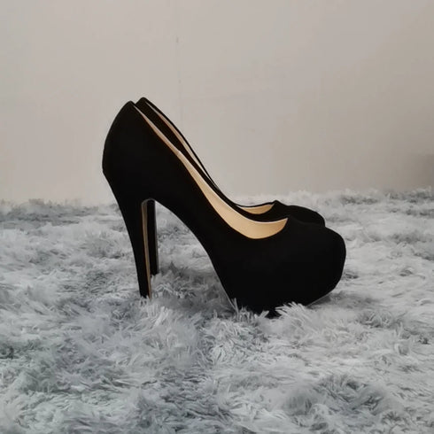 Elegant Women’s Stiletto Pumps - 14cm Super High Heels with Round Toes and Platform for Nightclub Parties, Weddings, and Dressy Occasions