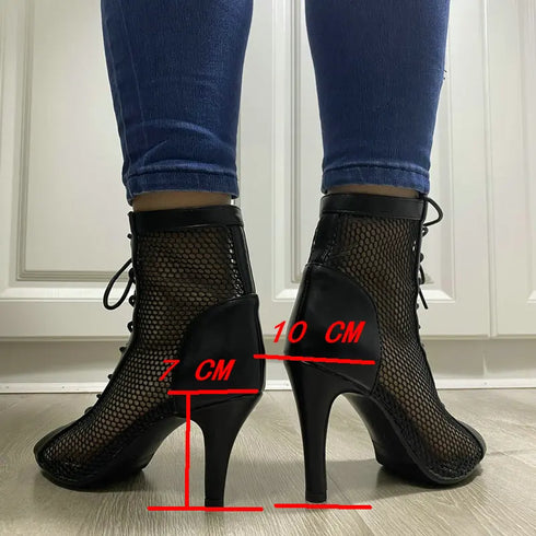 Sexy High Heels Hollow Mesh Sandals for Summer Fashion Comfort Peep Toe Stilettos Jazz Dance Female Shoes Plus Size