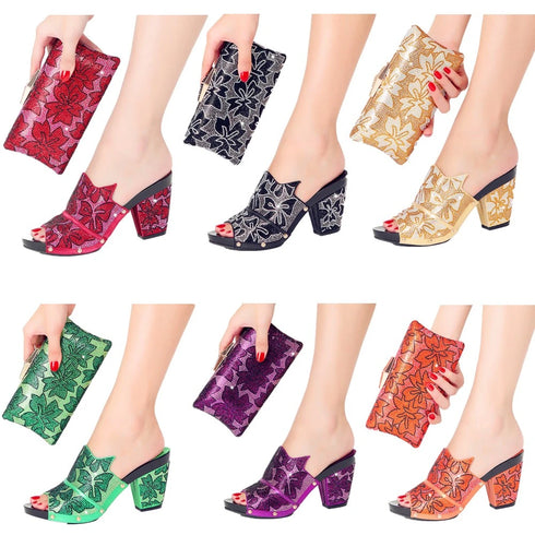 Shoe Bag Set Ladies Rhinestones Fashion Slippers High Heel Party