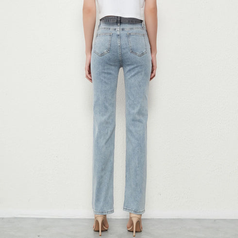 Fashionable Women's Mid Waist Straight Leg Pencil Jeans - Vintage Denim Trousers for Casual Fall Outfits and Stylish Jean Looks