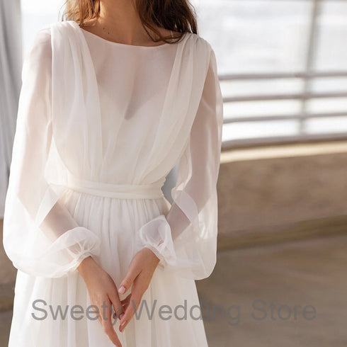 Jiayigong Modest Bridal Gowns Puff Sleeves A Line Wedding Dress