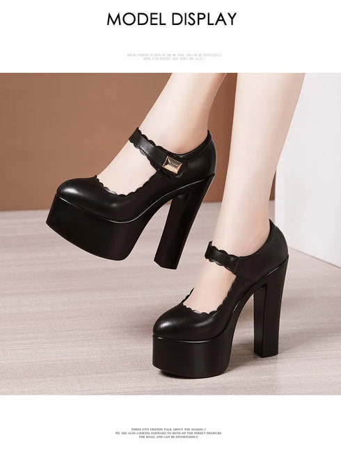 15cm Block High Heels Shoes Thick Platform Women Pumps