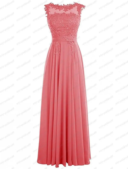 Bridesmaid Dress A Line Chiffon With Applique Beading Backless Floor Length Lace Up Bridal Dress