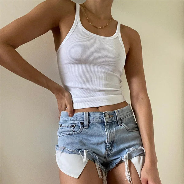 Stylish Women's Casual Sleeveless Cotton Cami Top – Ribbed Crop Tees for Summer Fitness and Everyday Wear