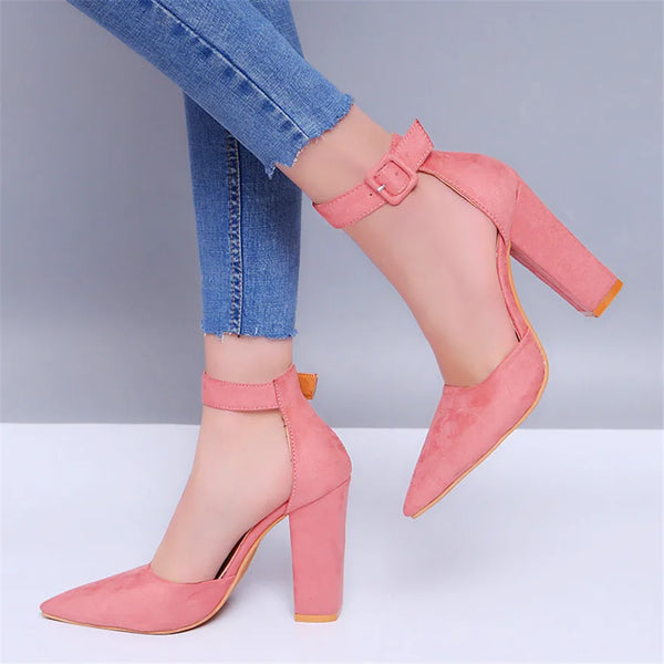 Ankle Belt Buckle Sexy Women Sandals Thick Heel Summer Shoes Party Wedding Pumps