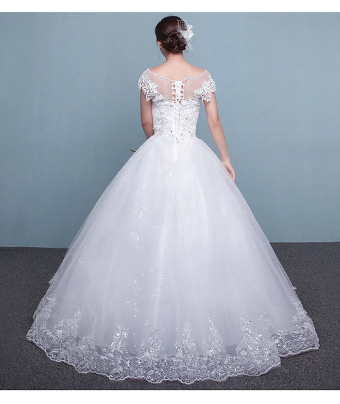Customize Embroidery Wedding Dress Lace Up Bride Plus Size Ball Gowns