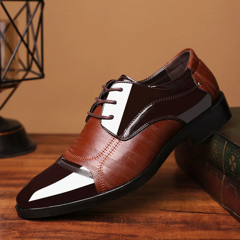 Elegant Breathable Leather Oxfords for Men - Stylish Formal Dress Shoes Perfect for Office, Parties, and Weddings with Comfortable Rubber Outsole and Lace-up Closure
