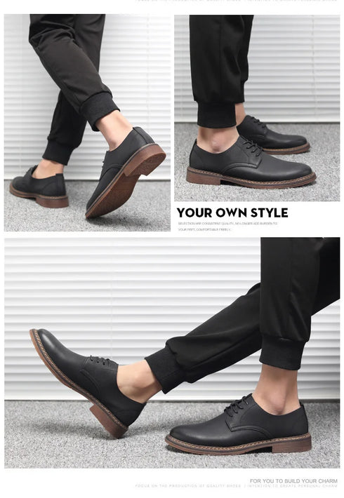 Stylish Men's Oxfords: Premium Genuine Leather Business Formal Dress Shoes with Classic British Design for Office & Casual Occasions