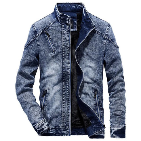 Men's Plus Velvet Winter Denim Jacket - Classic Retro Slim Fit Casual Outerwear Coat for Stylish Leisure Wear S-3XL