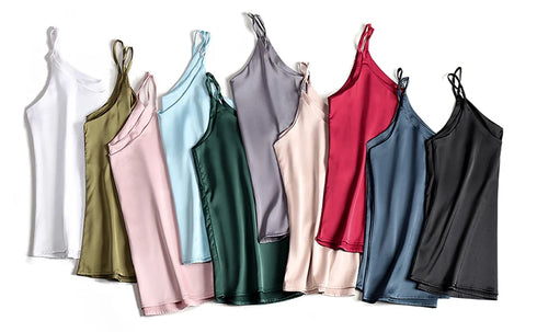 Spaghetti Strap Satin Silk Tank Top Women Sleeveless Halter V Neck Camisole Summer Casual Cami