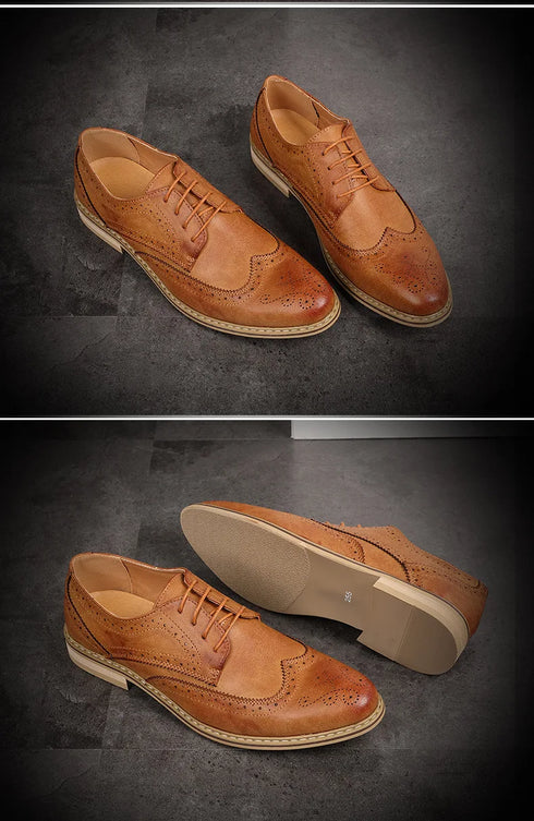 Elegant Men's Oxford Brogue Lace-Up Shoes for Business, Weddings, and Formal Occasions - Stylish Bullock Dress Footwear