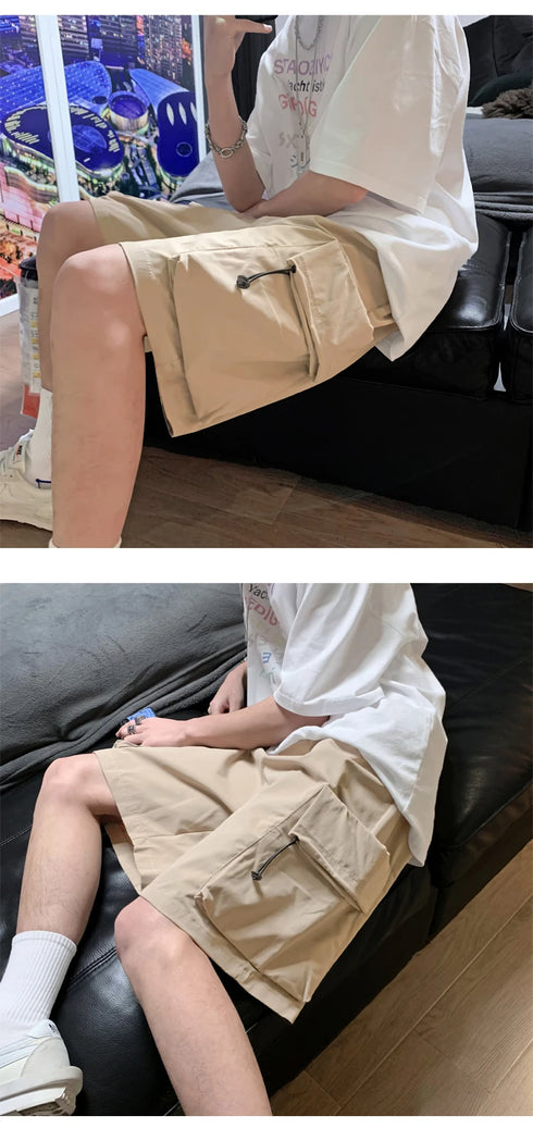Men Casual Shorts Solid Leisure Summer Oversize Multi-pockets Cargo Trousers Streetwear