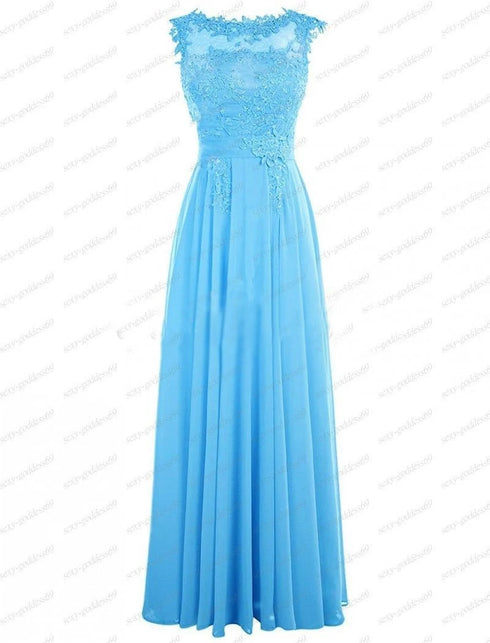 Bridesmaid Dress A-Line Chiffon Beading Applique Backless Floor Length Evening Dress