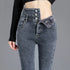 Warm High-Waist Fleece-Lined Skinny Jeans for Women - Perfect for Casual Fall Outfits and Stylish Pencil Pants Looks