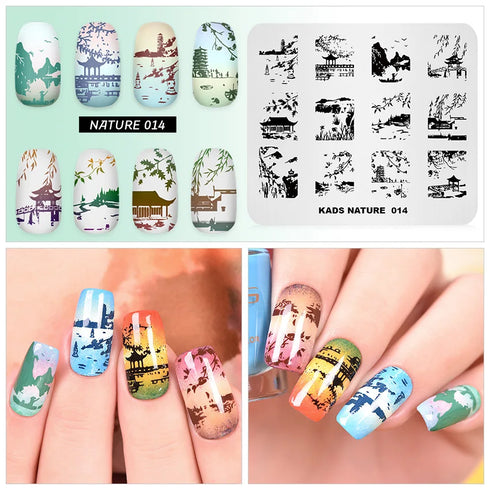 Nature-Inspired Nail Art Stamping Plate Set with Butterfly and Mountain Range Designs for DIY Manicure Enthusiasts