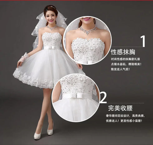 Ivory Short Knee Length Fairy Wedding Dress for Parties