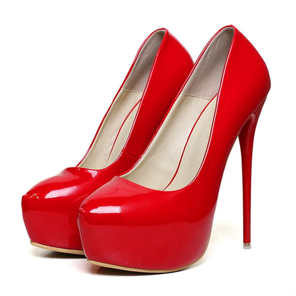 Red Patent Leather Round Toe Super High Heels Party Pumps Woman