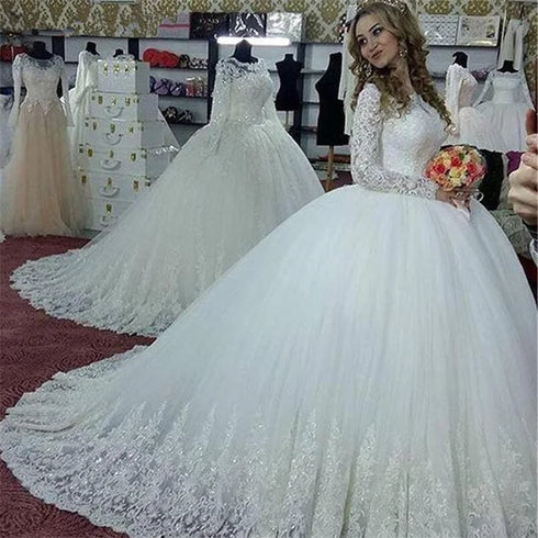 Customized Vestidos De Noiva Long Sleeves Princess Wedding Dresses Puffy Vintage Ball Gown Bridal Gowns