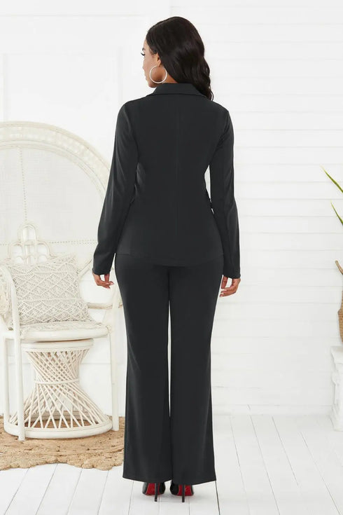 Elegant Women's Office Suit Set - Two-Piece Long Sleeve Pants Suit for Professional Winter Style, Perfect for Ages 18-35