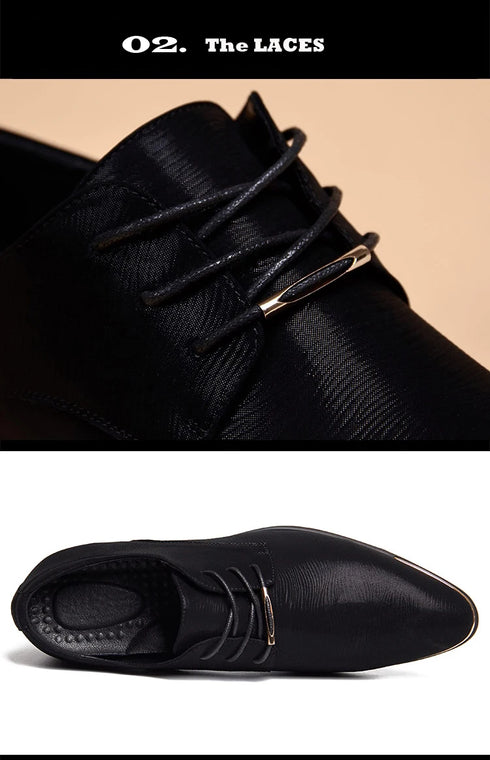 Stylish Men's Leather Dress Shoes - Breathable Pointed Toe Formal Footwear for Office, Weddings, and Casual Occasions - Comfortable and Elegant Black Flats for Every Season