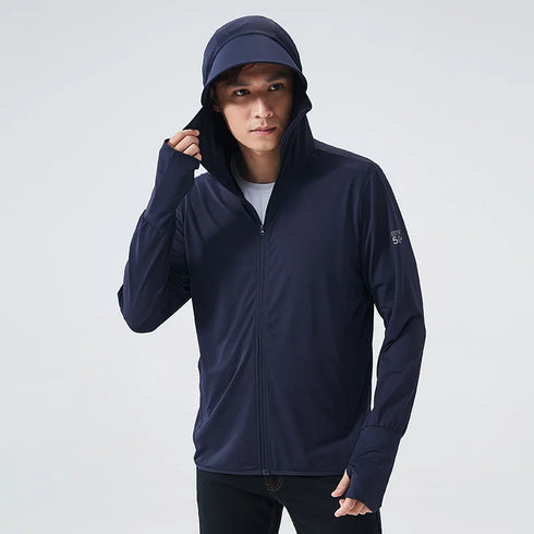 Ultra-Lightweight Men's Hooded Windbreaker Jacket for Summer Sun Protection - UPF 50+ Casual Sportswear with Full Sleeves and Zipper Closure