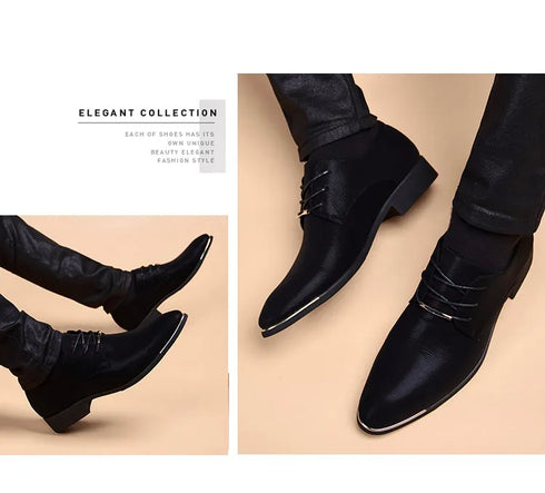 Stylish Men's Leather Dress Shoes - Breathable Pointed Toe Formal Footwear for Office, Weddings, and Casual Occasions - Comfortable and Elegant Black Flats for Every Season