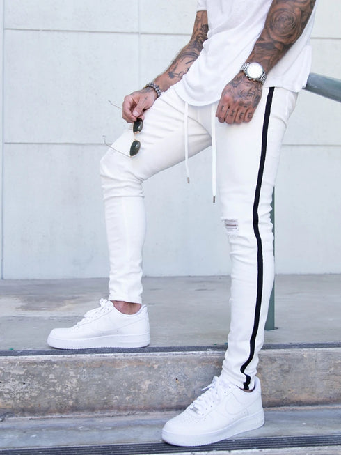Stripes for Jeans Bike Skinny Jeans Men Stretch Denim Trousers