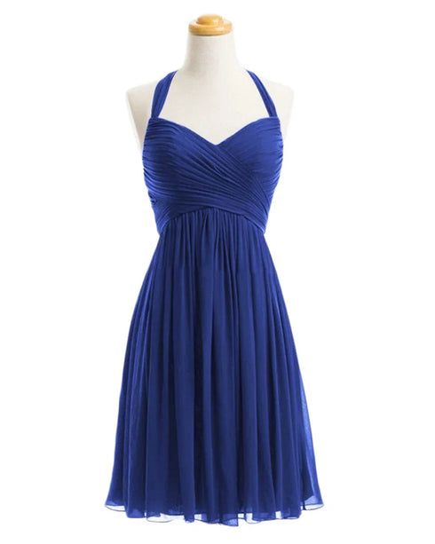 Bridesmaid Dress A Line Chiffon Knee Length Sweetheart Halter Zipper Back Dresses