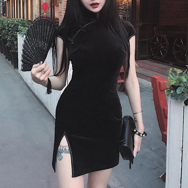 Gothic Women's Dress Cheongsam Mini Dress Streetwear Vintage Summer Clothing
