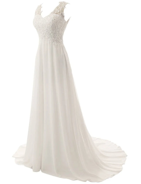 Elegant Beach Wedding Dress Plus Size Chiffon Lace Appliques