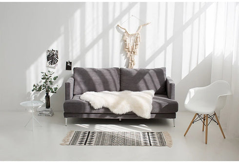 Ethnic Style Woven Linen Cotton Rectangle Rug Mat for Living Room and Bedroom Foot Pad