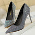 Rhinestone Stiletto Wedding Pumps for Women - Crystal Embellished Pointed Toe Heeled Shoes