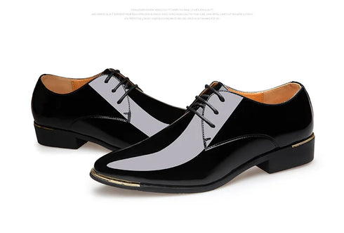 Men's Pointed Toe Patent Leather Dress Shoes - Elegant Lace-Up Styles for Weddings and Business Events