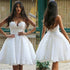 Lace Wedding Dress With Sweetheart Neckline Knee Length Appliques Beading Open Back Bridal Gown