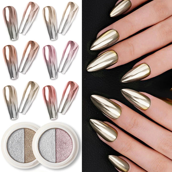 Ultra Shine Metallic Nail Chrome Pigment Powder - Sparkling Rose Gold & Silver Nail Glitter for Stunning 3D Nail Art Designs