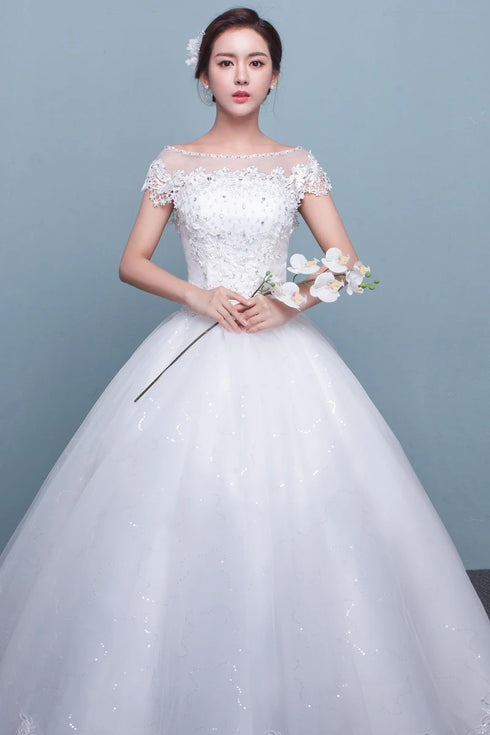 Customize Embroidery Wedding Dress Lace Up Bride Plus Size Ball Gowns