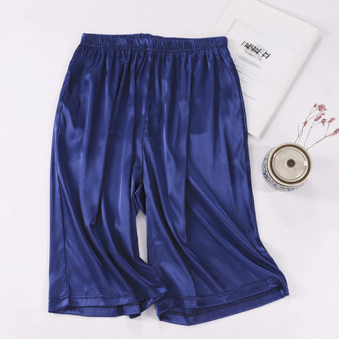 Men Elastic Waist Silk Satin Pajamas Shorts Nightwear Bottoms