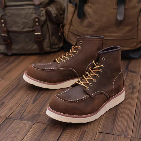 Vintage British Casual Ankle Boots - Handmade Leather Motorcycle Footwear