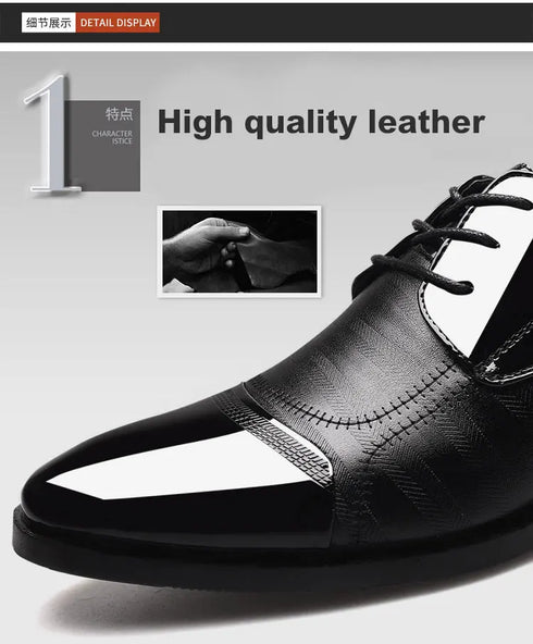 Elegant Breathable Leather Oxfords for Men - Stylish Formal Dress Shoes Perfect for Office, Parties, and Weddings with Comfortable Rubber Outsole and Lace-up Closure