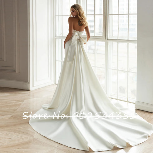 Hochzeitskleid Satin Mermaid Wedding Dress with Detachable Train