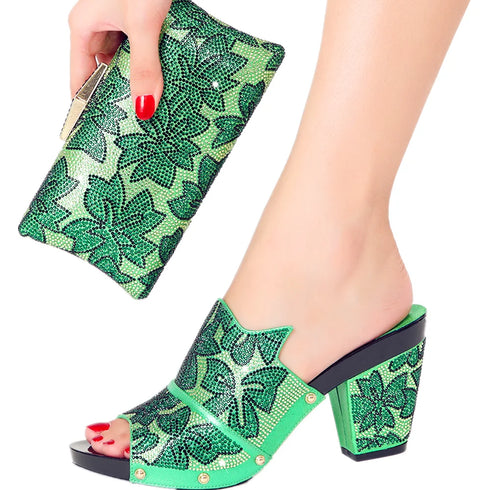 Shoe Bag Set Ladies Rhinestones Fashion Slippers High Heel Party