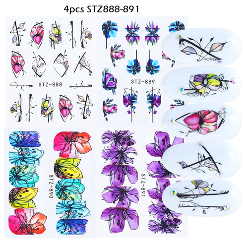 Winter Wonderland Nail Art Stickers with Snowflakes, Cute Santa, Snowman, and Winter Birds for Festive Manicure Decoration - 4pcs Set of Water Transfer Sliders and Temporary Tattoos