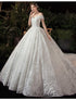 Wedding Dress Elegant Boat Neck Gown with Train Luxury Lace